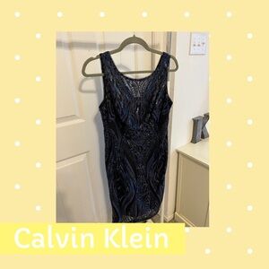 Calvin Klein Women's Black and Blue Sequins Dress